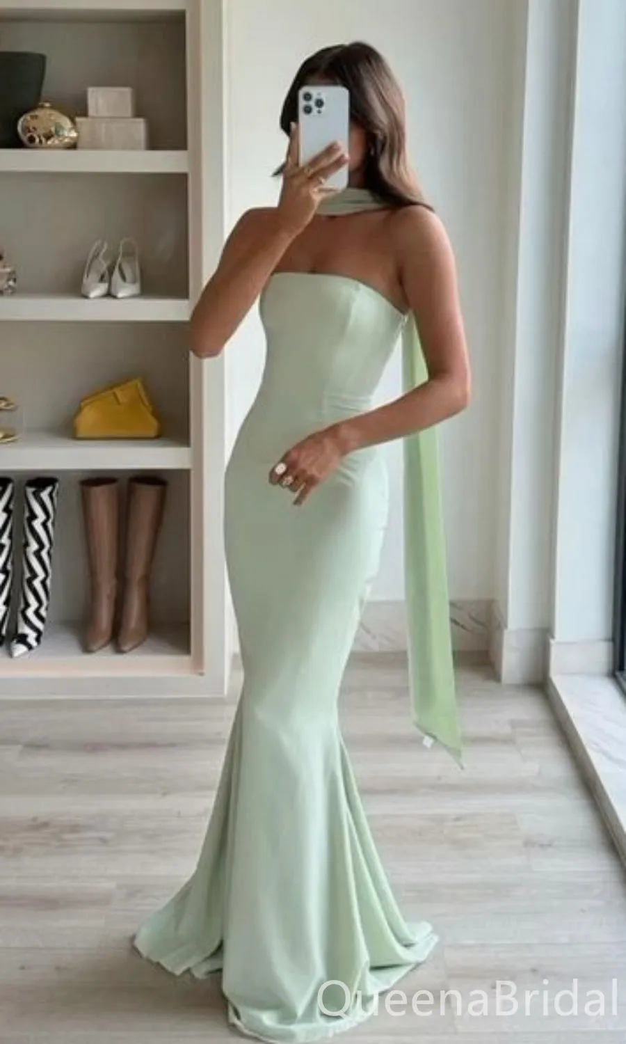 Sexy Mint Green Strapless Mermaid Long Prom Dresses ,WGP1629