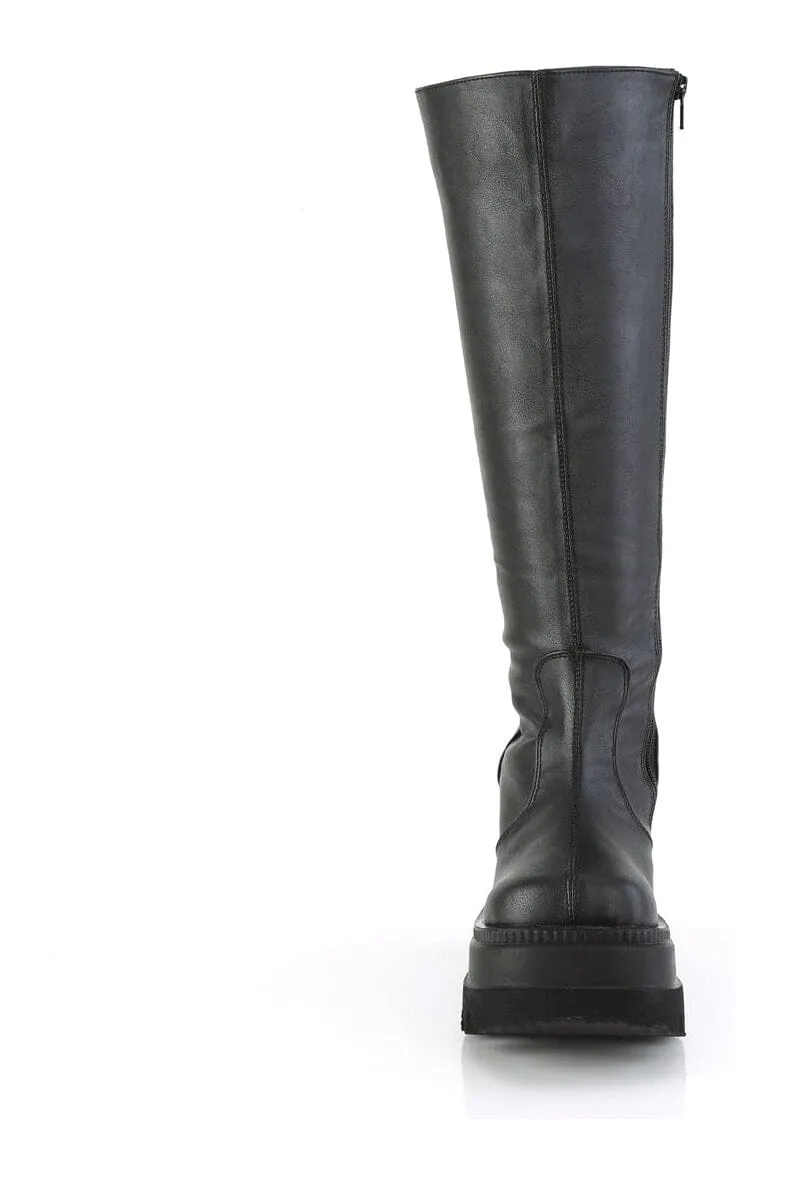SHAKER-100WC Black Vegan Leather Knee Boot