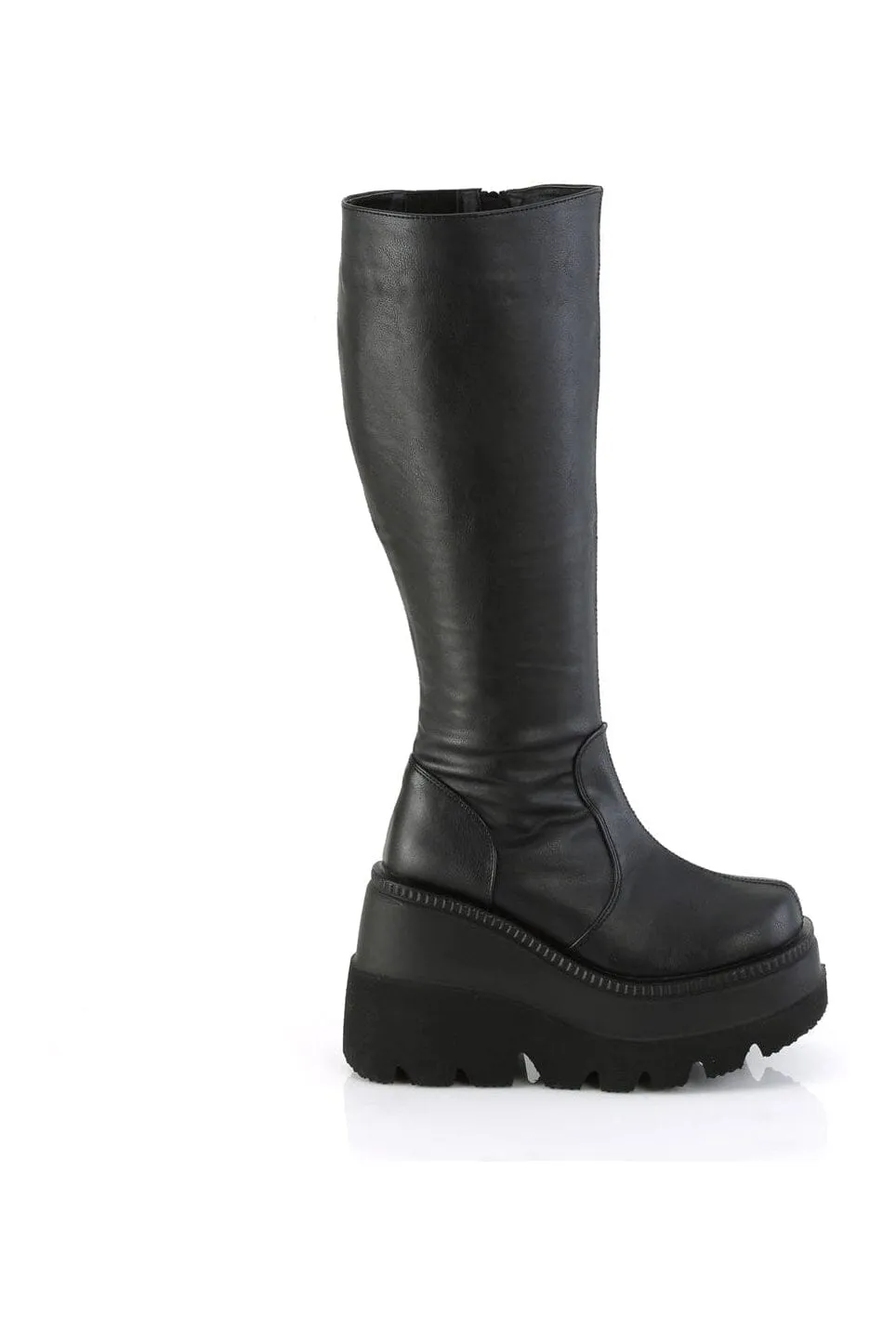 SHAKER-100WC Black Vegan Leather Knee Boot