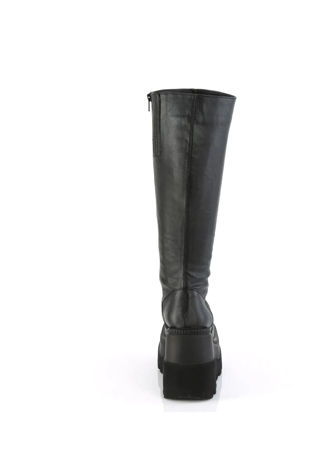 SHAKER-100WC Black Vegan Leather Knee Boot
