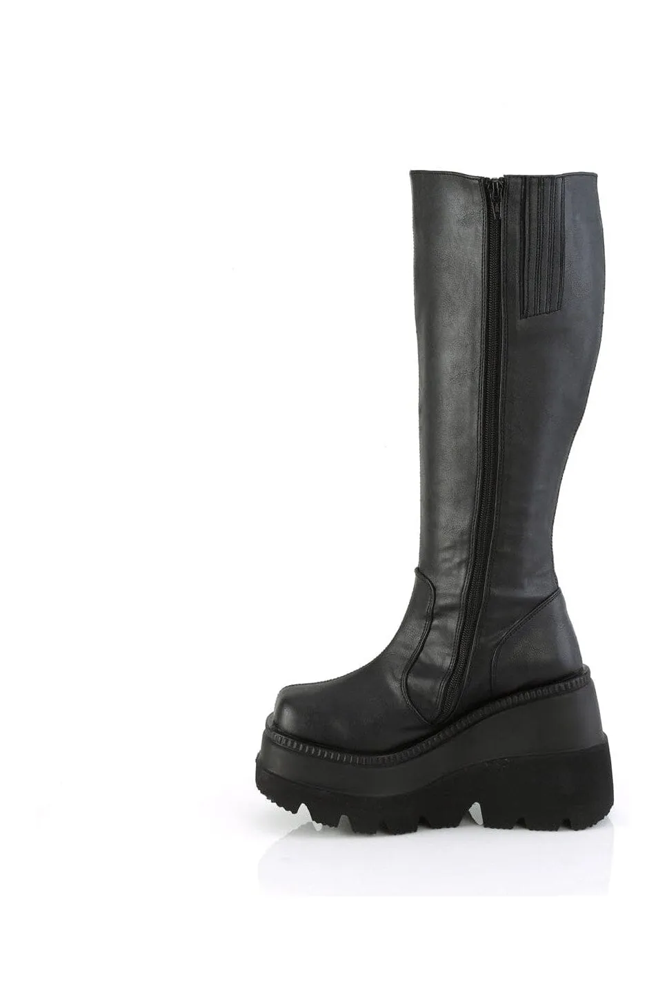 SHAKER-100WC Black Vegan Leather Knee Boot