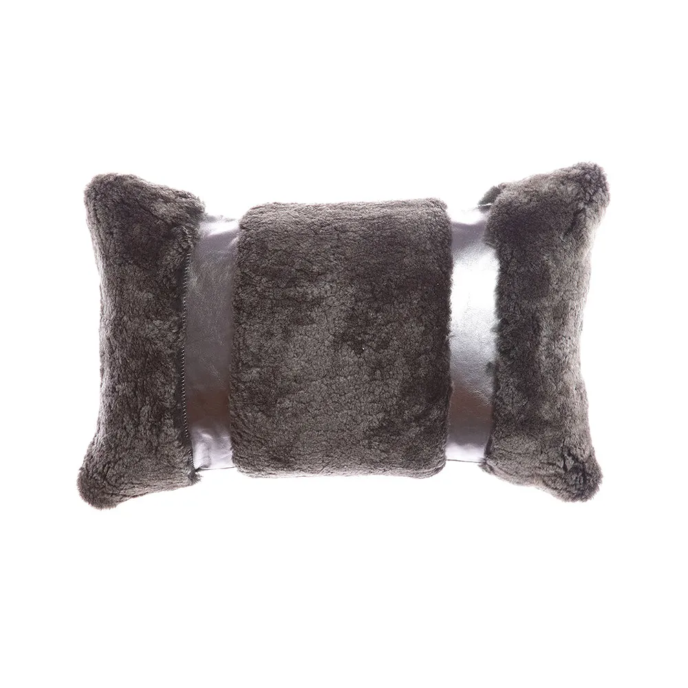 Shearling Charcoal Metallic Leather Lumbar Pillow