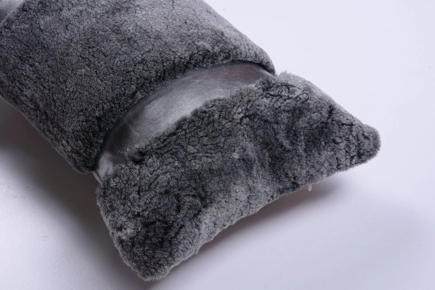 Shearling Charcoal Metallic Leather Lumbar Pillow