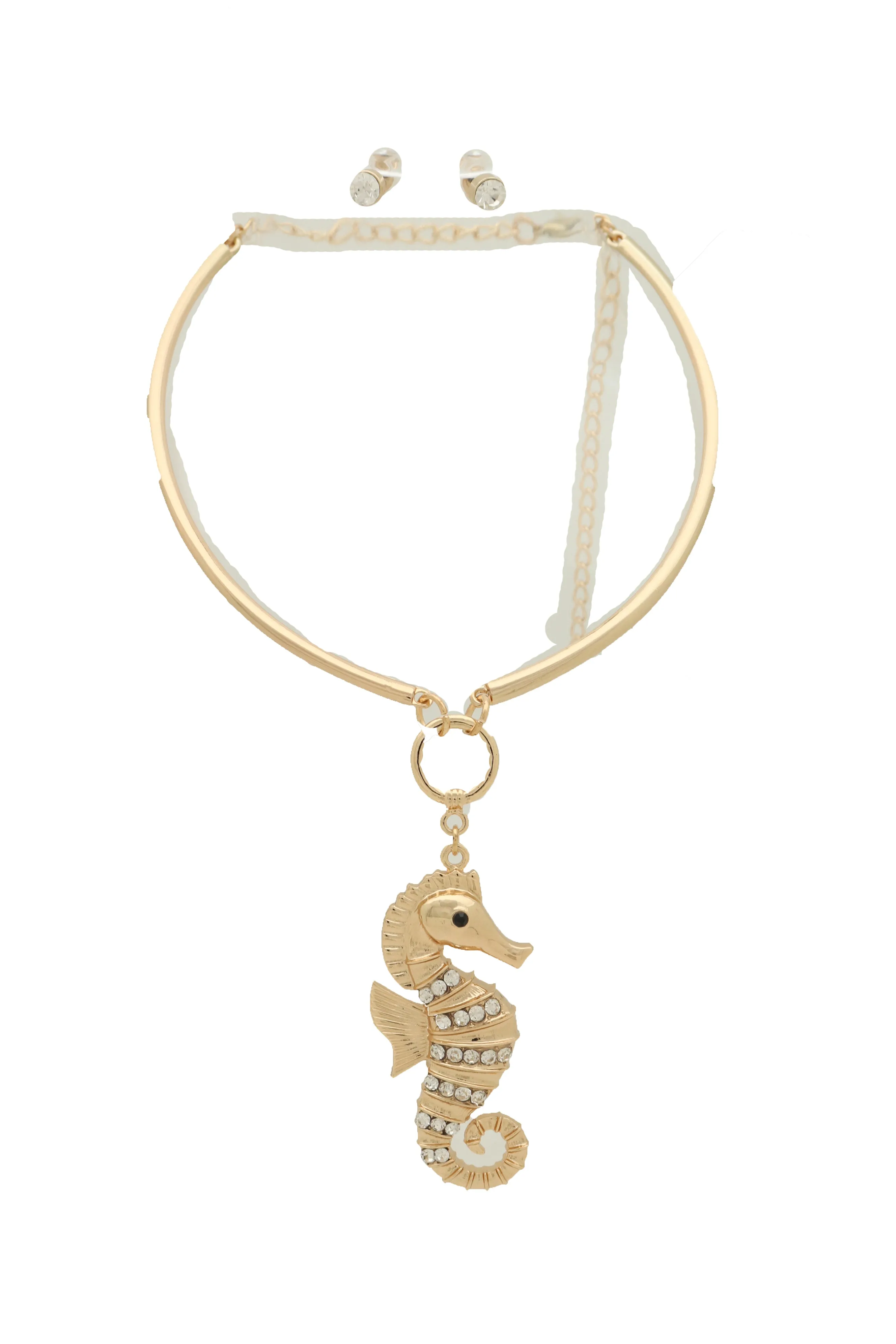 Short Necklace Gold Metal Set Sea Horse Pendant Charm