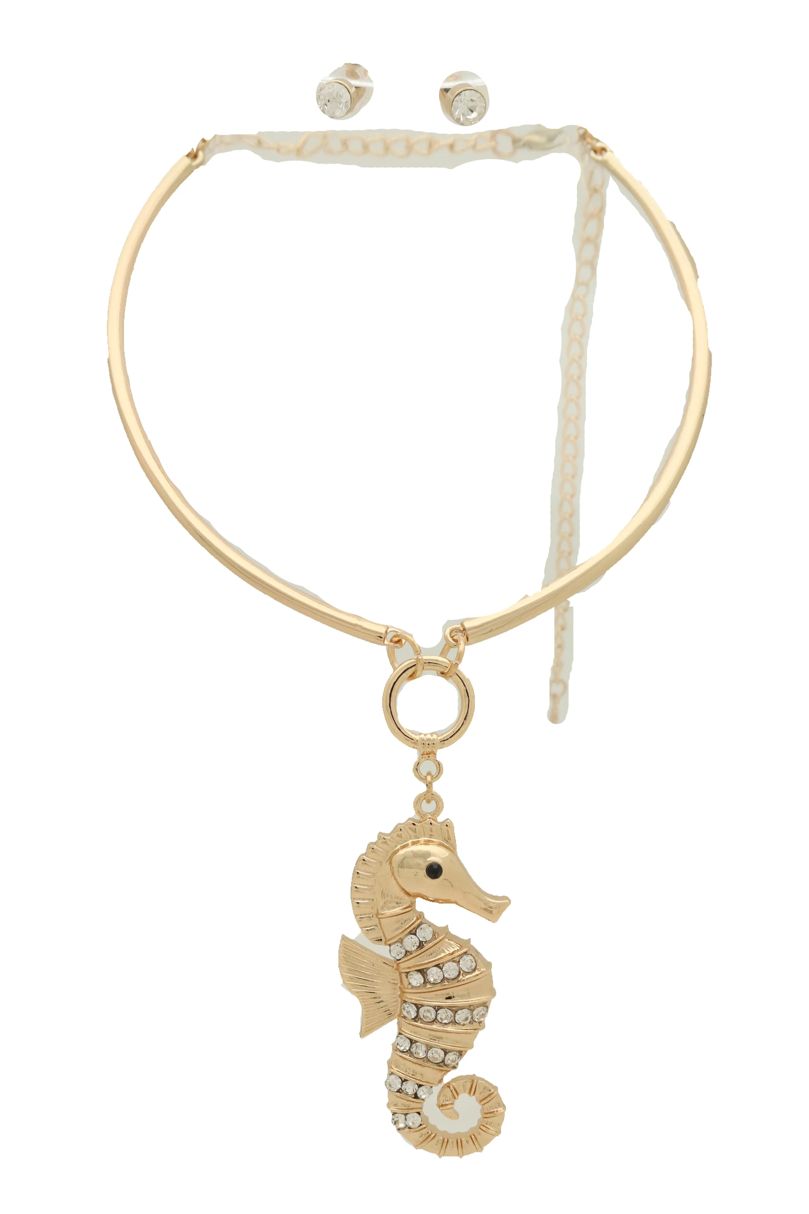 Short Necklace Gold Metal Set Sea Horse Pendant Charm