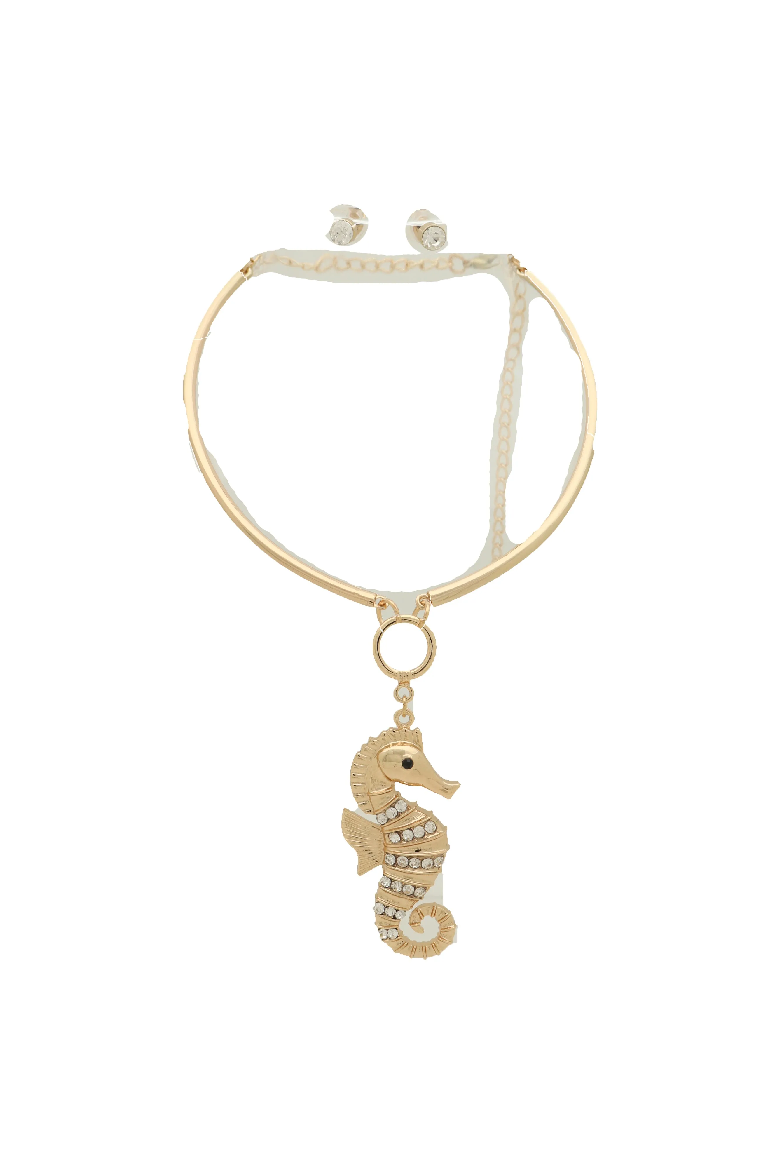 Short Necklace Gold Metal Set Sea Horse Pendant Charm