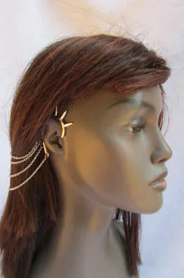 Silver Chain Spikes Cuff Earring To Hair Pin Headband Claw