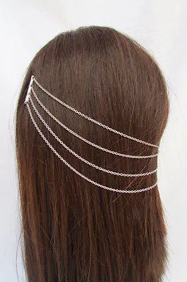 Silver Chain Spikes Cuff Earring To Hair Pin Headband Claw