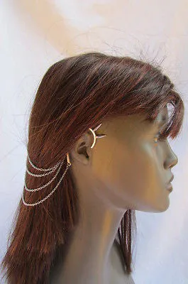 Silver Chain Spikes Cuff Earring To Hair Pin Headband Claw