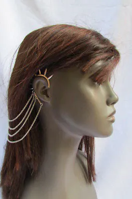 Silver Chain Spikes Cuff Earring To Hair Pin Headband Claw