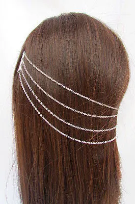 Silver Chain Spikes Cuff Earring To Hair Pin Headband Claw