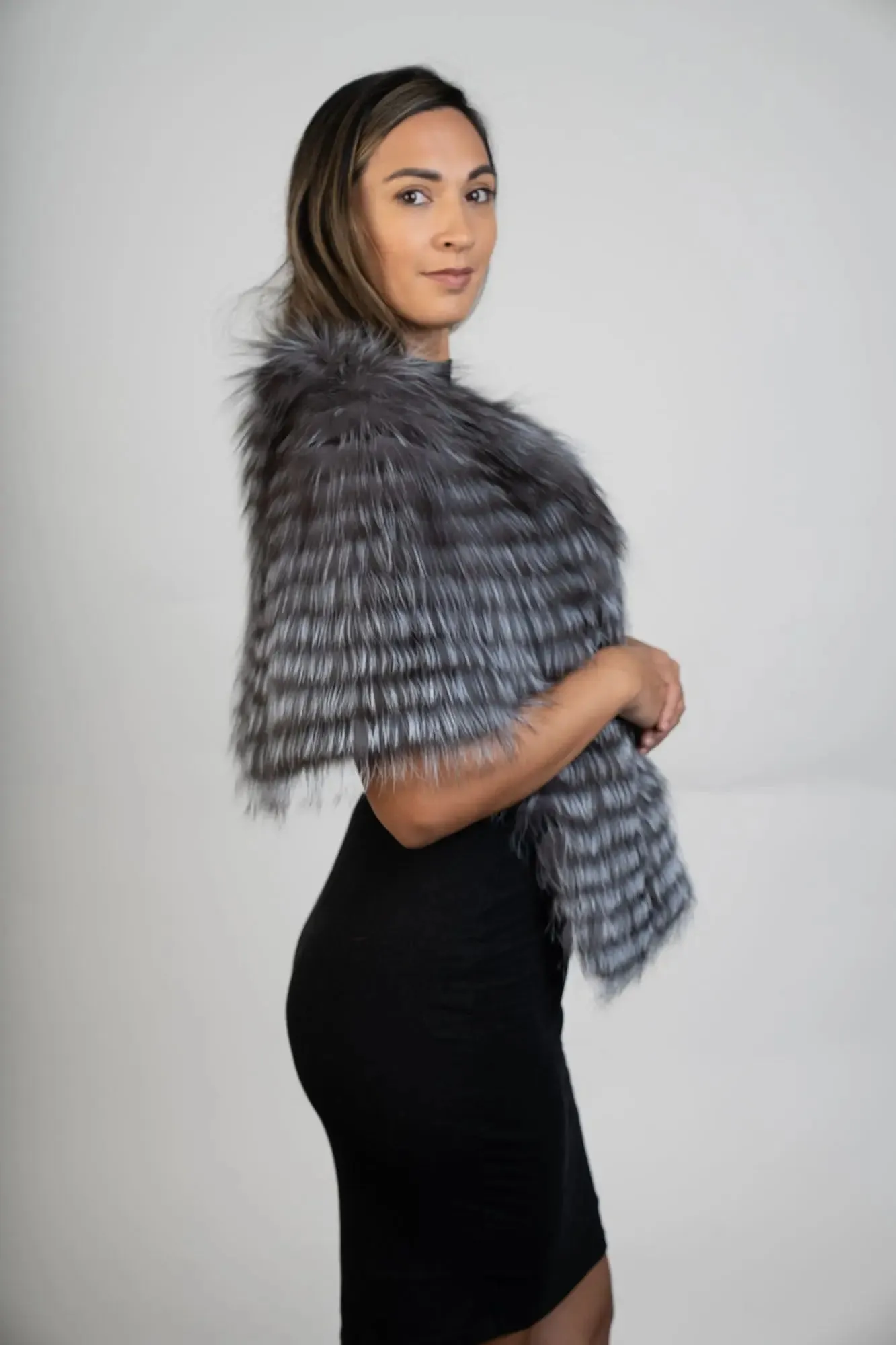 Silver Fox Feathered Fox Stole