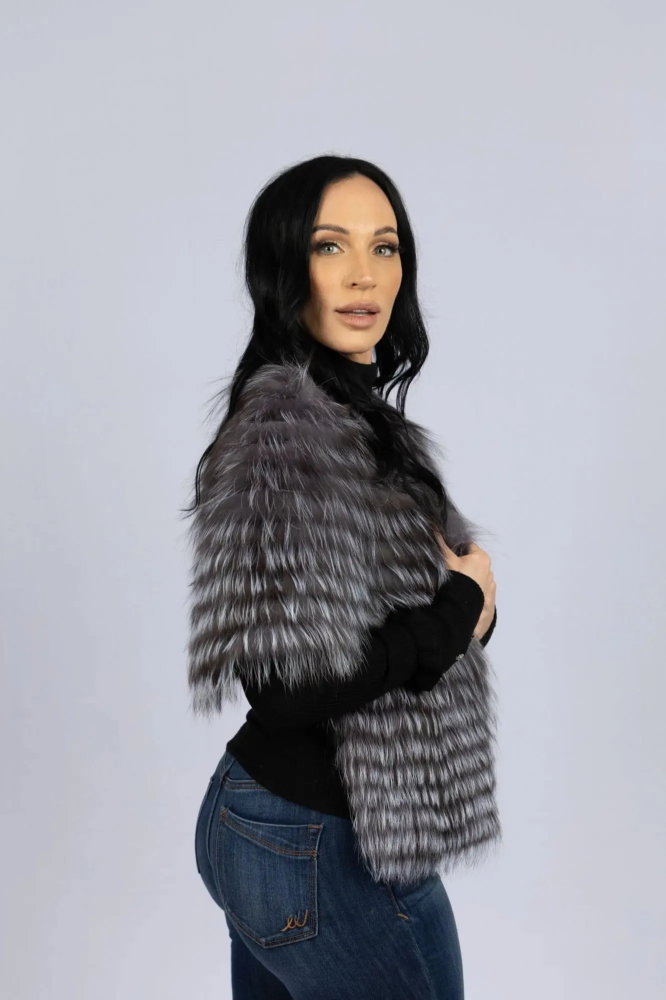 Silver Fox Feathered Fox Stole