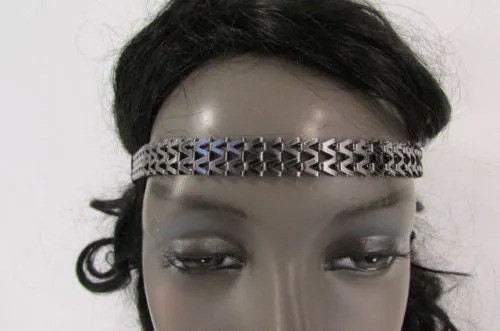 Silver Gold Metal Head Chain Links Forehead Black Elastic Band Jewelry Hair