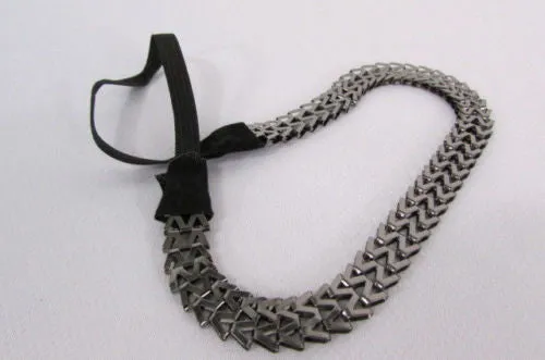 Silver Gold Metal Head Chain Links Forehead Black Elastic Band Jewelry Hair