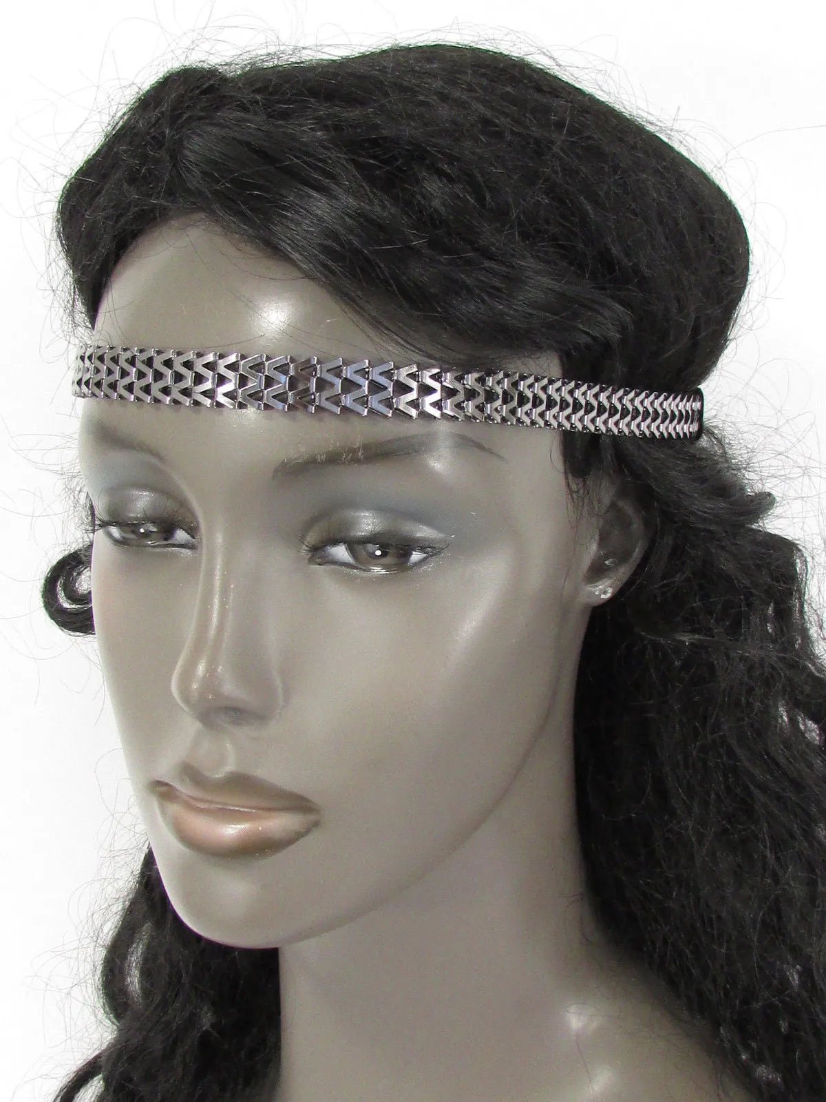Silver Gold Metal Head Chain Links Forehead Black Elastic Band Jewelry Hair