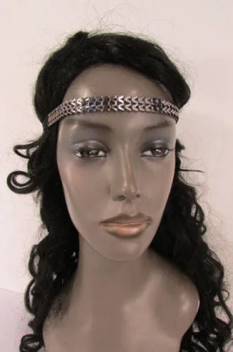 Silver Gold Metal Head Chain Links Forehead Black Elastic Band Jewelry Hair