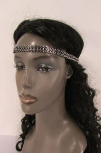 Silver Gold Metal Head Chain Links Forehead Black Elastic Band Jewelry Hair