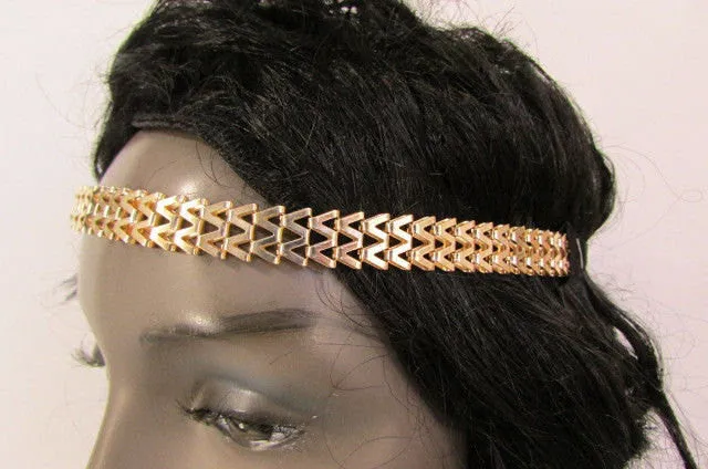 Silver Gold Metal Head Chain Links Forehead Black Elastic Band Jewelry Hair