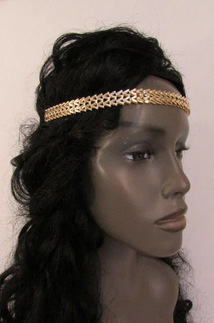 Silver Gold Metal Head Chain Links Forehead Black Elastic Band Jewelry Hair