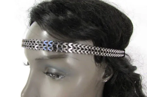 Silver Gold Metal Head Chain Links Forehead Black Elastic Band Jewelry Hair