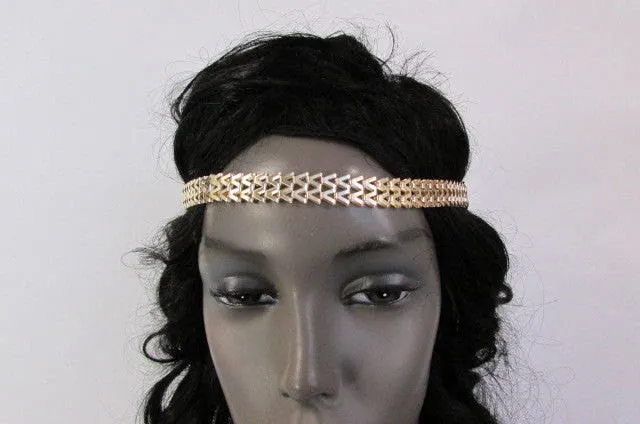 Silver Gold Metal Head Chain Links Forehead Black Elastic Band Jewelry Hair