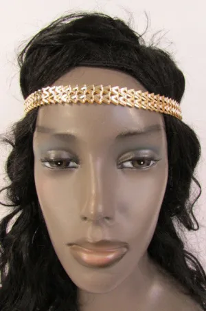 Silver Gold Metal Head Chain Links Forehead Black Elastic Band Jewelry Hair