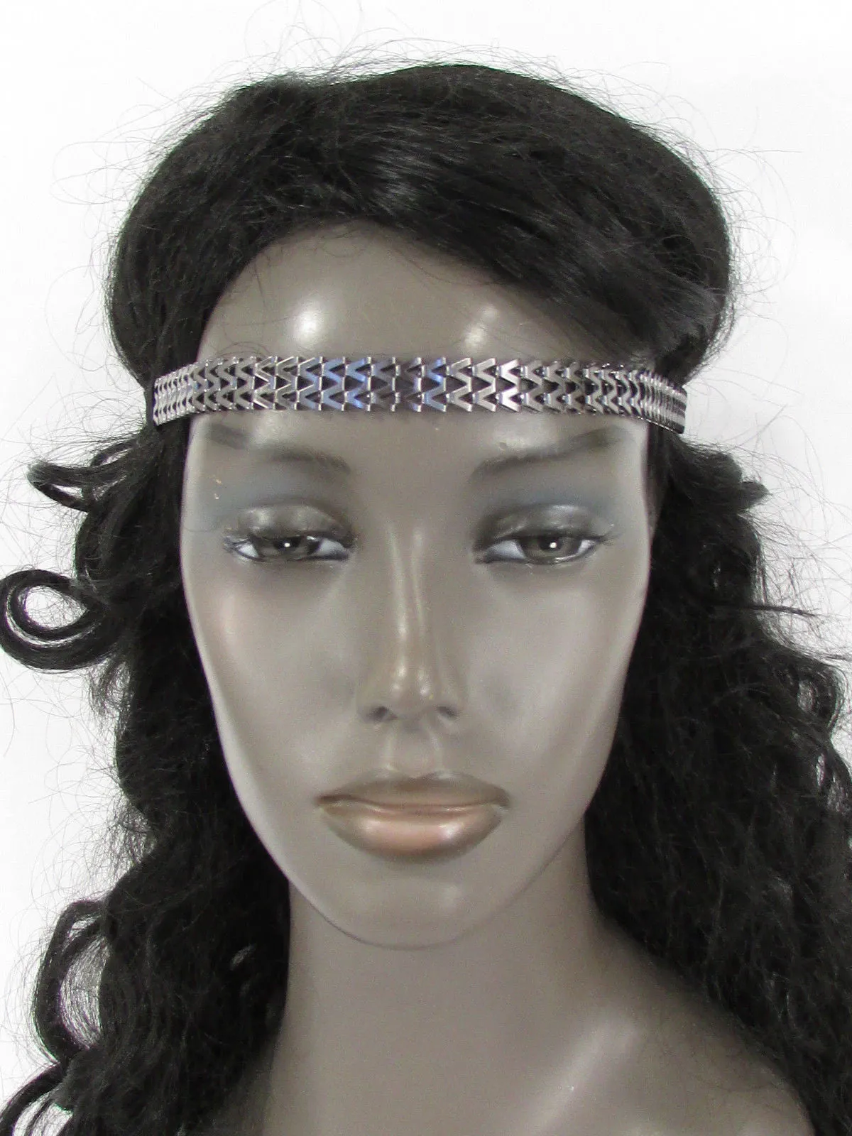 Silver Gold Metal Head Chain Links Forehead Black Elastic Band Jewelry Hair