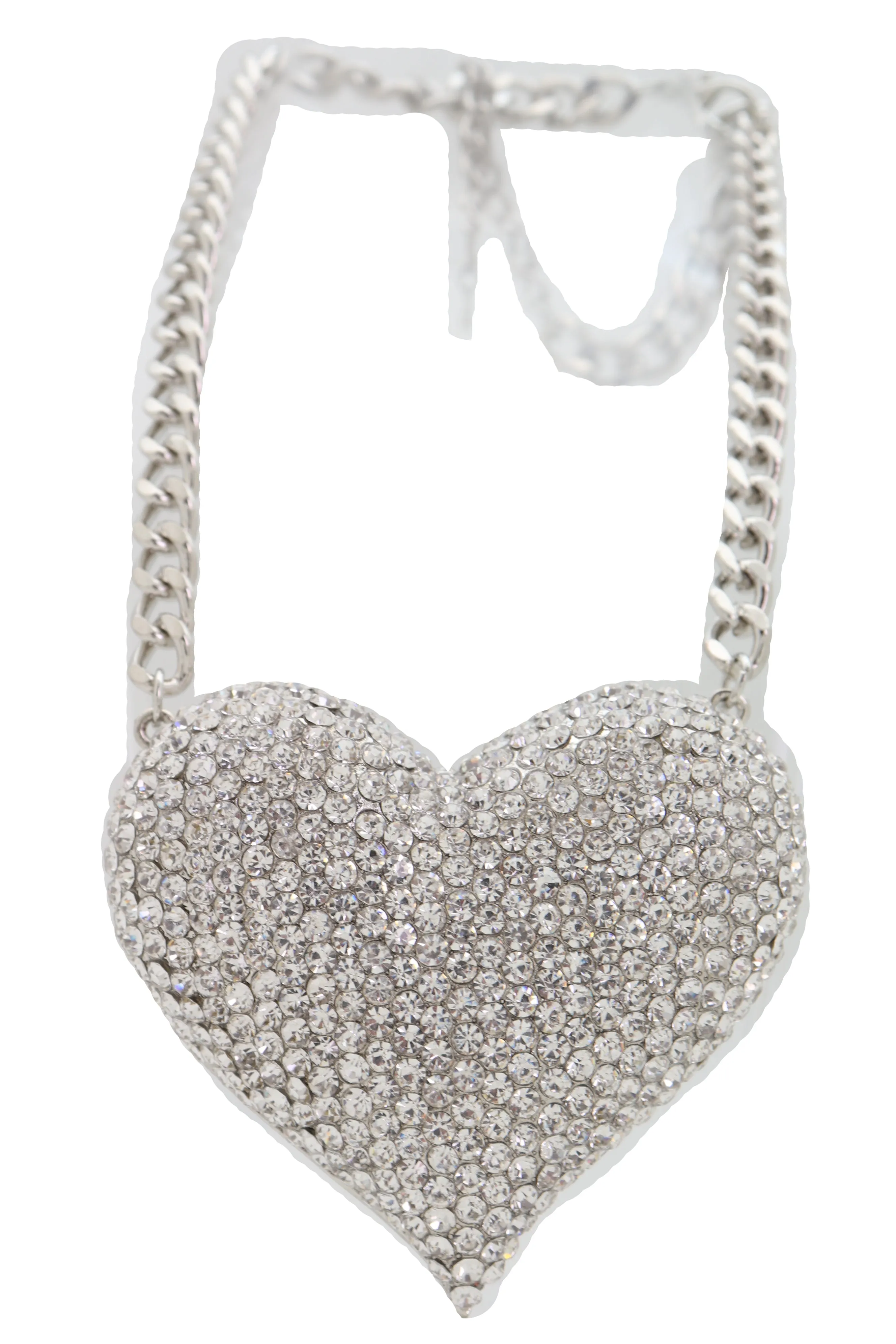 Silver Metal Chain Fashion Necklace Dressy Bling Heart Love Charm Pendant