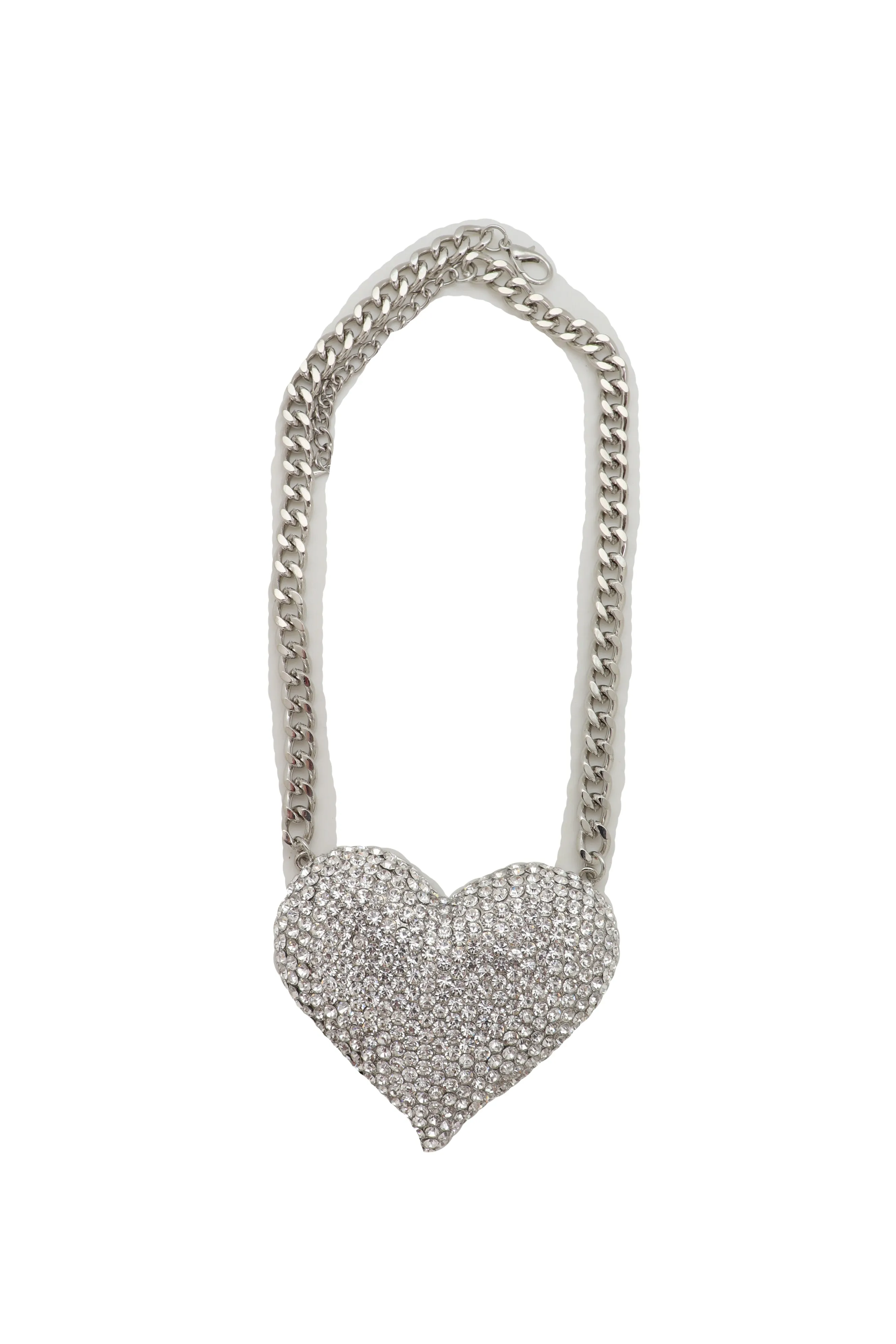Silver Metal Chain Fashion Necklace Dressy Bling Heart Love Charm Pendant