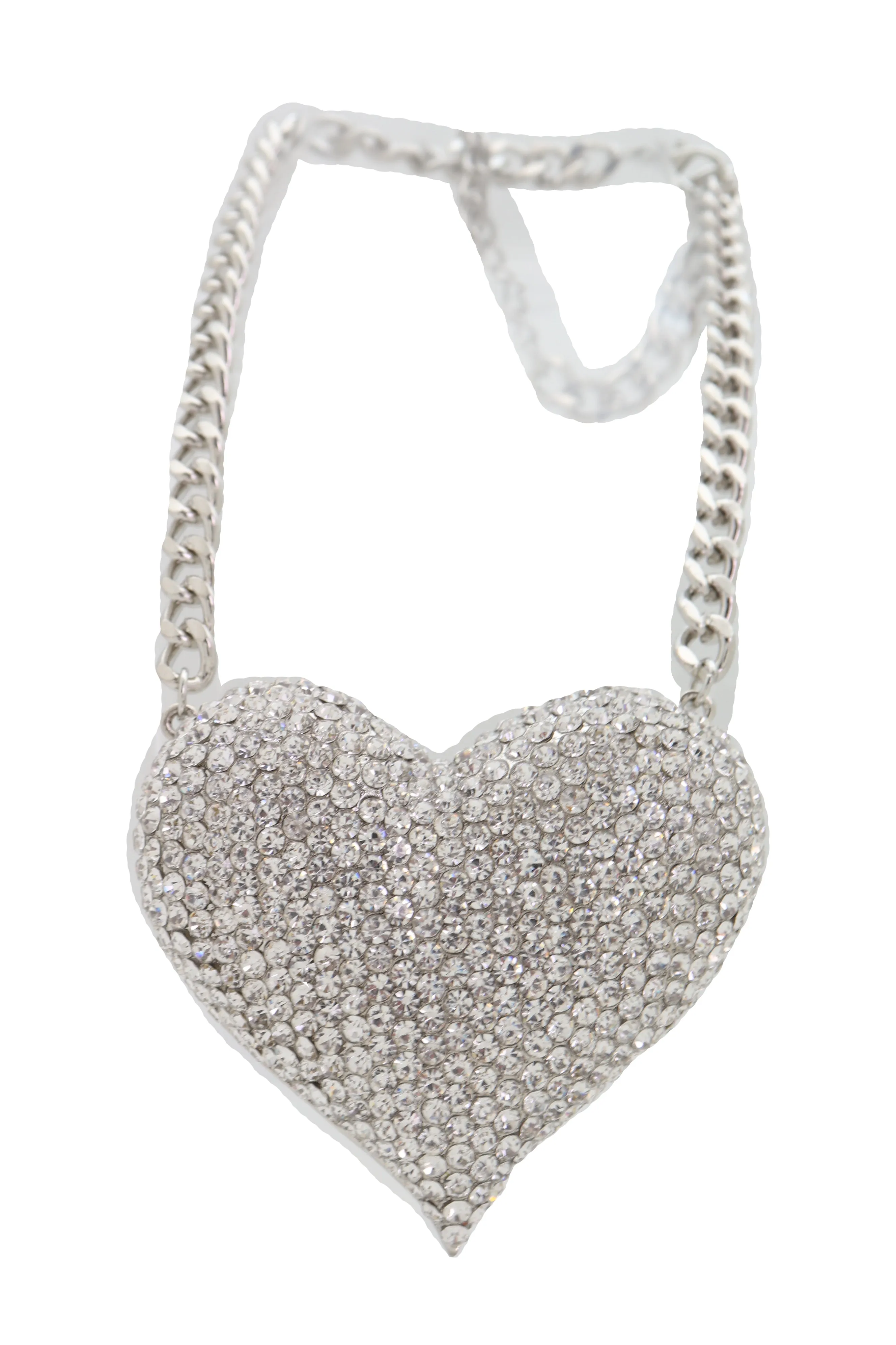 Silver Metal Chain Fashion Necklace Dressy Bling Heart Love Charm Pendant