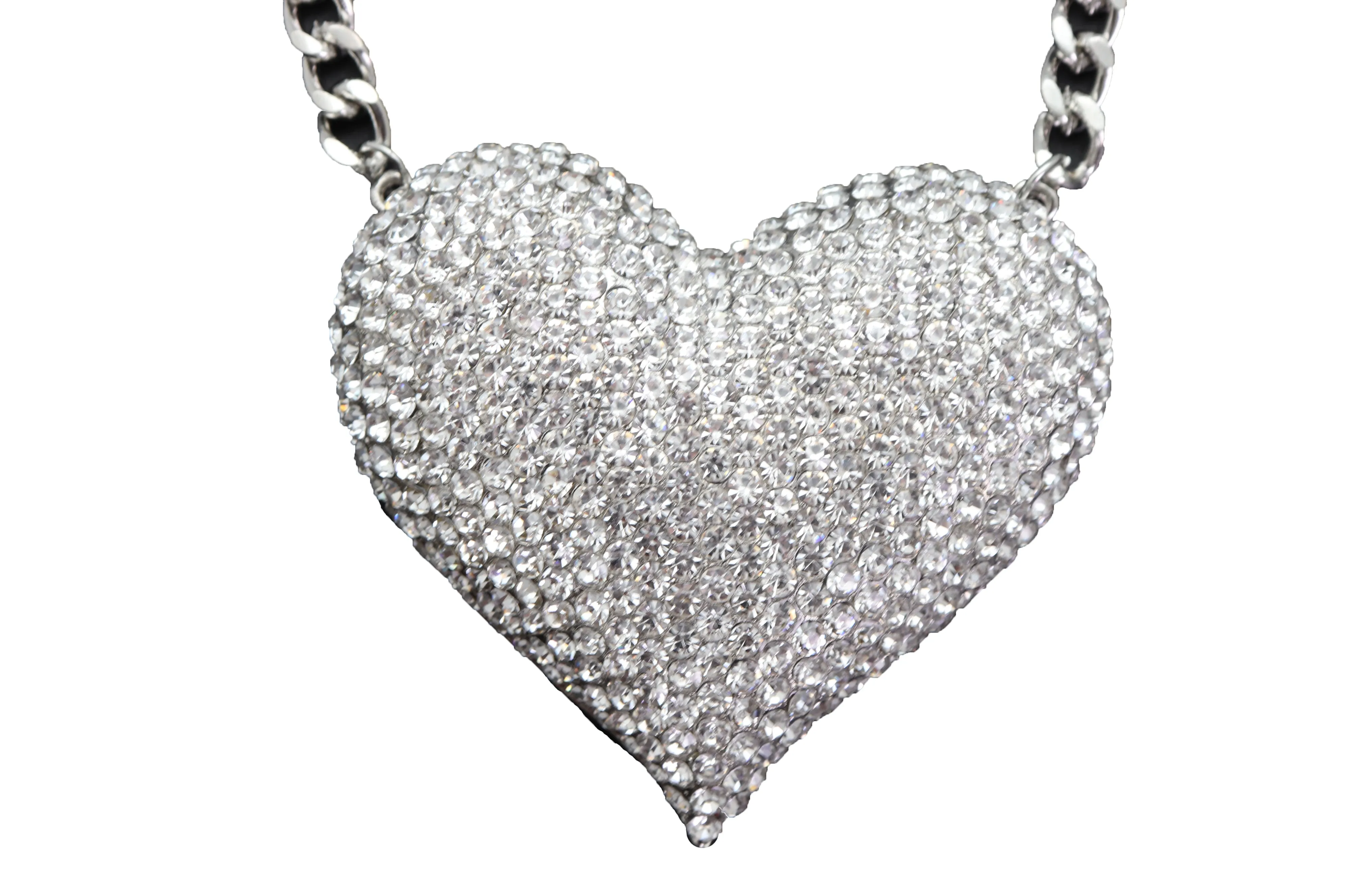 Silver Metal Chain Fashion Necklace Dressy Bling Heart Love Charm Pendant