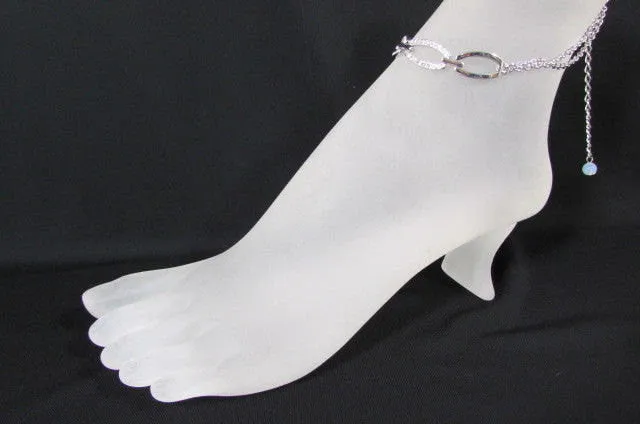 Silver Metal Chains Fashion Casual Anklet Foot Oval Thin Rhinestones Pool Beach