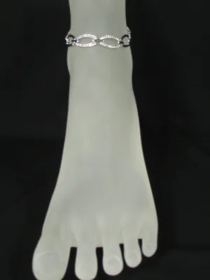 Silver Metal Chains Fashion Casual Anklet Foot Oval Thin Rhinestones Pool Beach