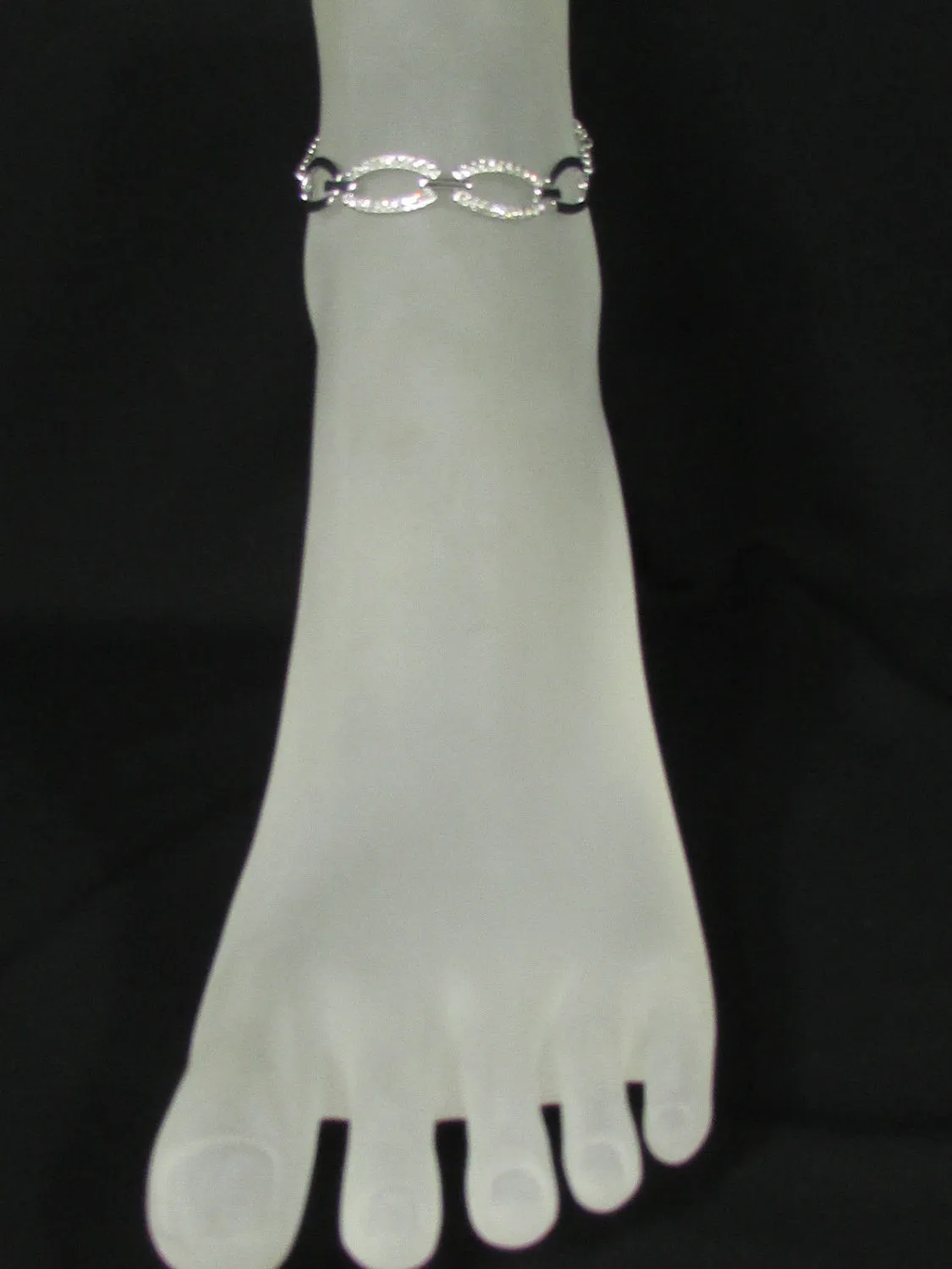 Silver Metal Chains Fashion Casual Anklet Foot Oval Thin Rhinestones Pool Beach