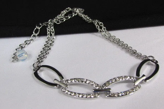 Silver Metal Chains Fashion Casual Anklet Foot Oval Thin Rhinestones Pool Beach