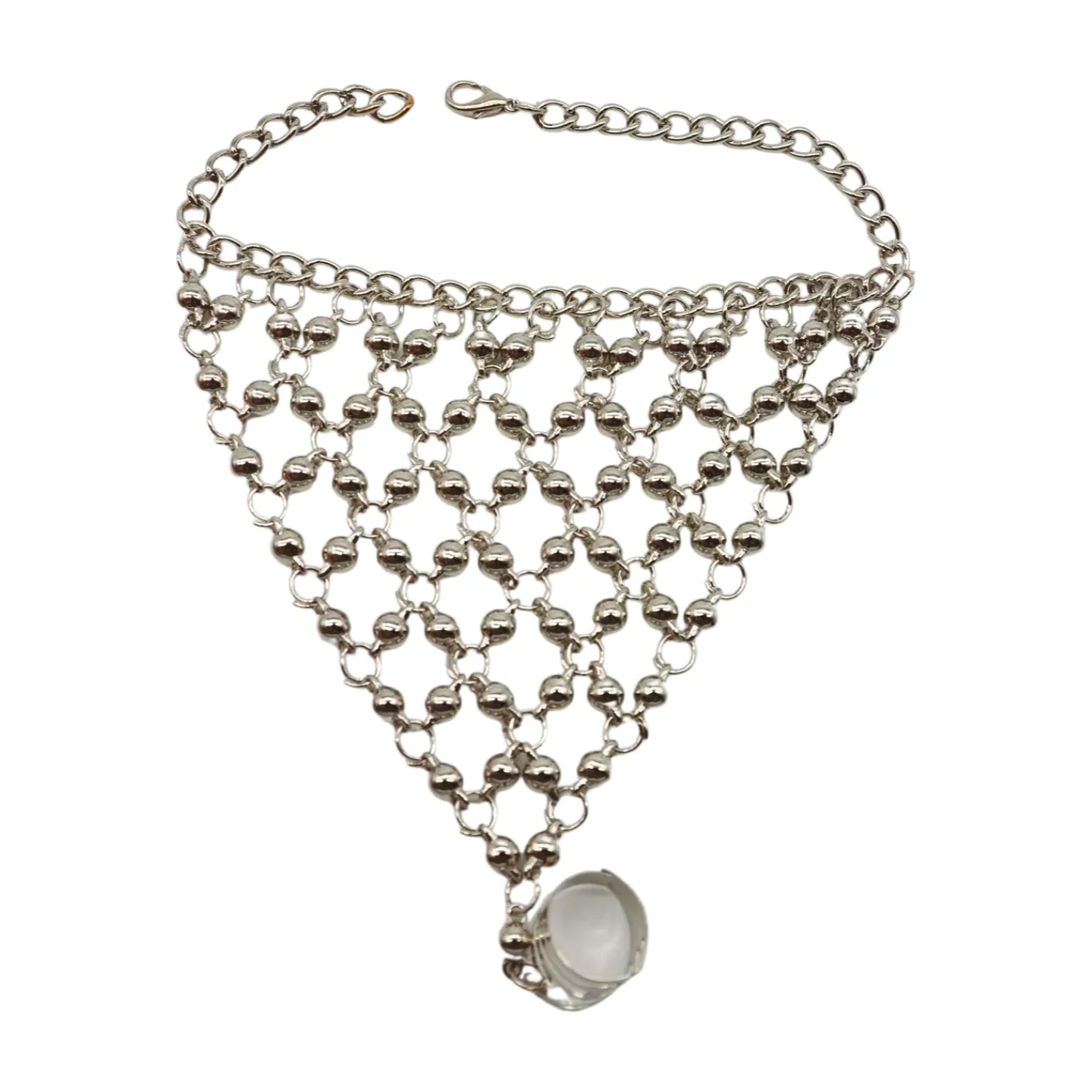 Silver Metal Hand Chain Bracelet Ball Charms Ring Connected One Size