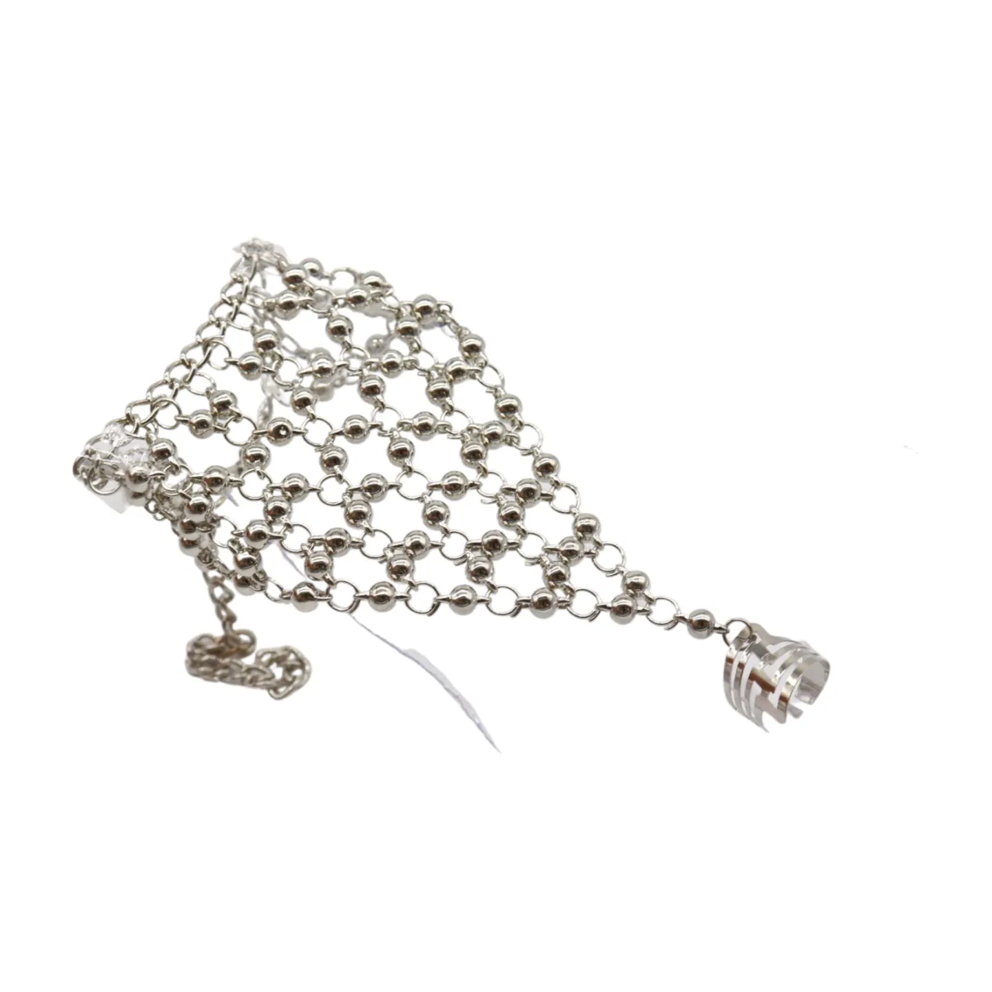 Silver Metal Hand Chain Bracelet Ball Charms Ring Connected One Size