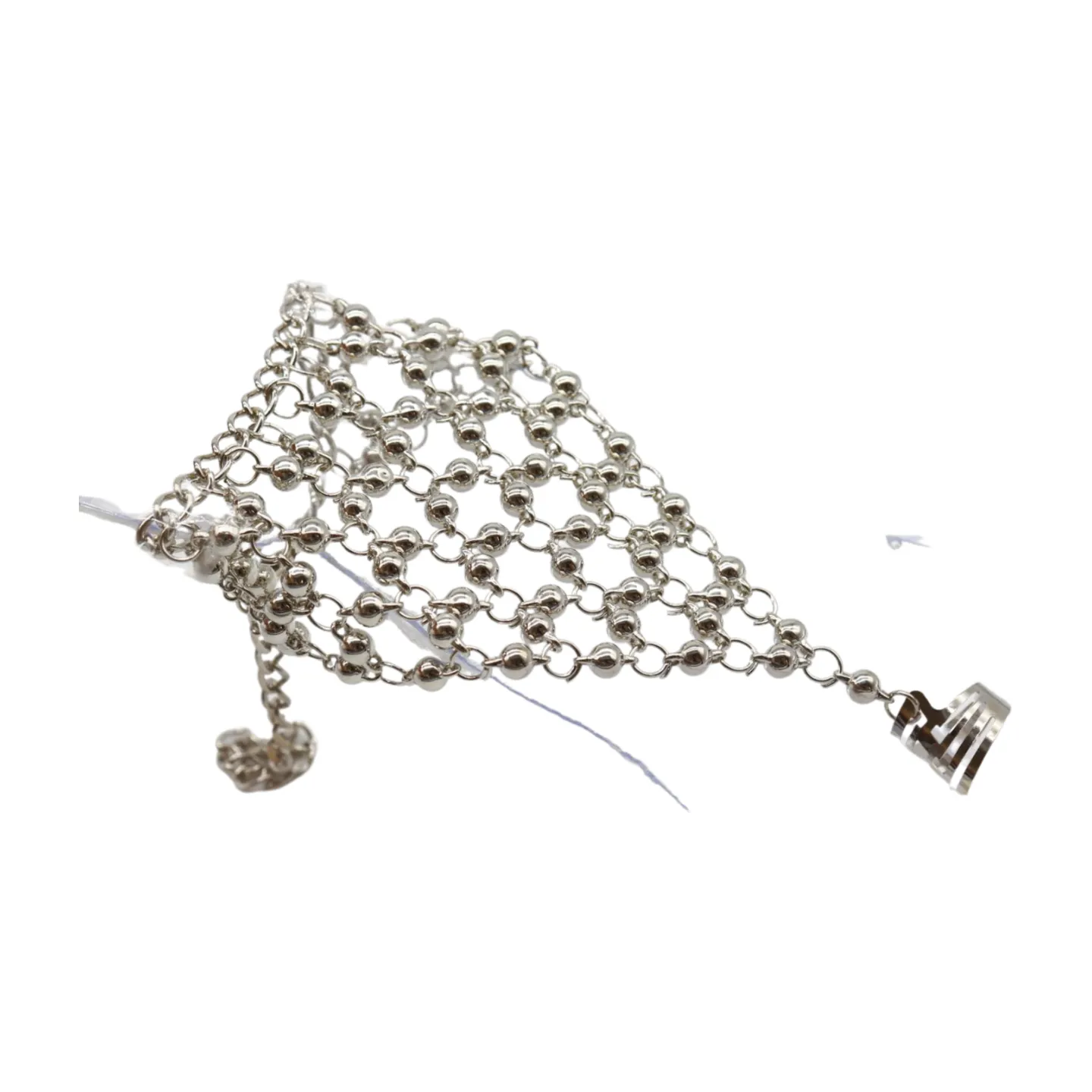 Silver Metal Hand Chain Bracelet Ball Charms Ring Connected One Size