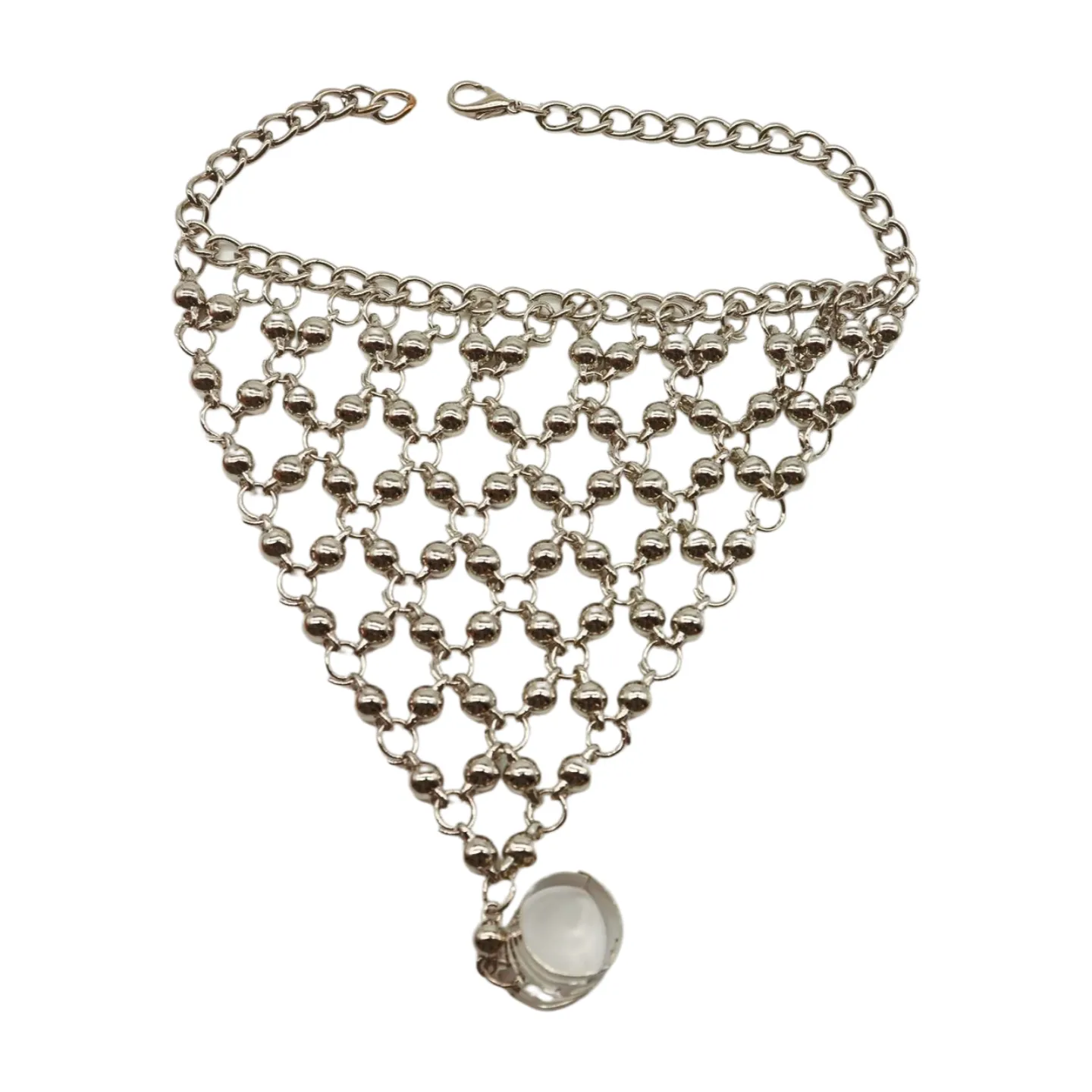 Silver Metal Hand Chain Bracelet Ball Charms Ring Connected One Size