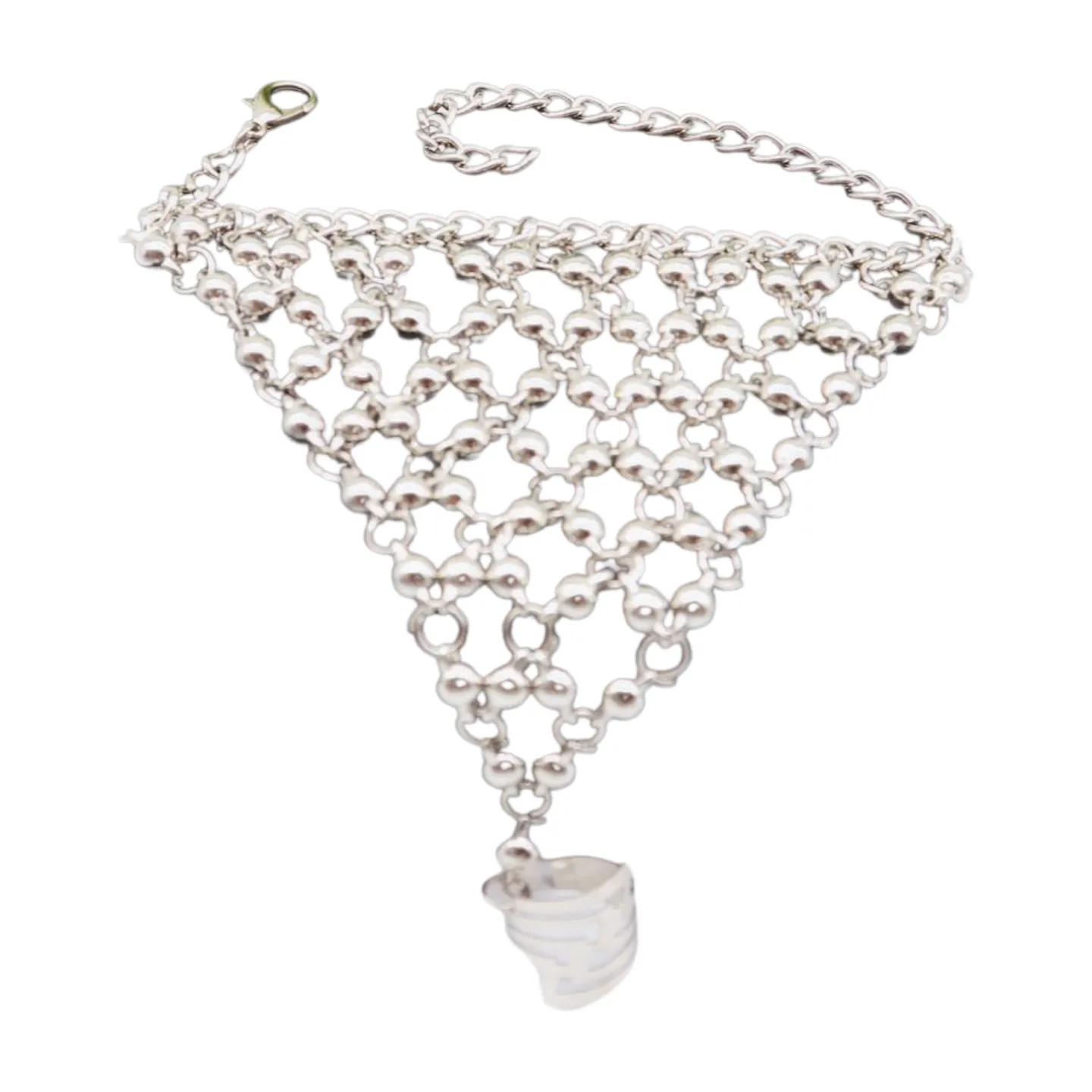 Silver Metal Hand Chain Bracelet Ball Charms Ring Connected One Size