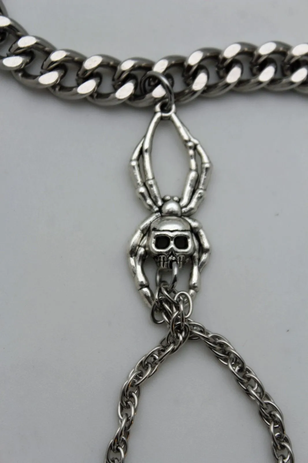 Silver Metal Hand Chain Bracelet Small Spider Skull Halloween