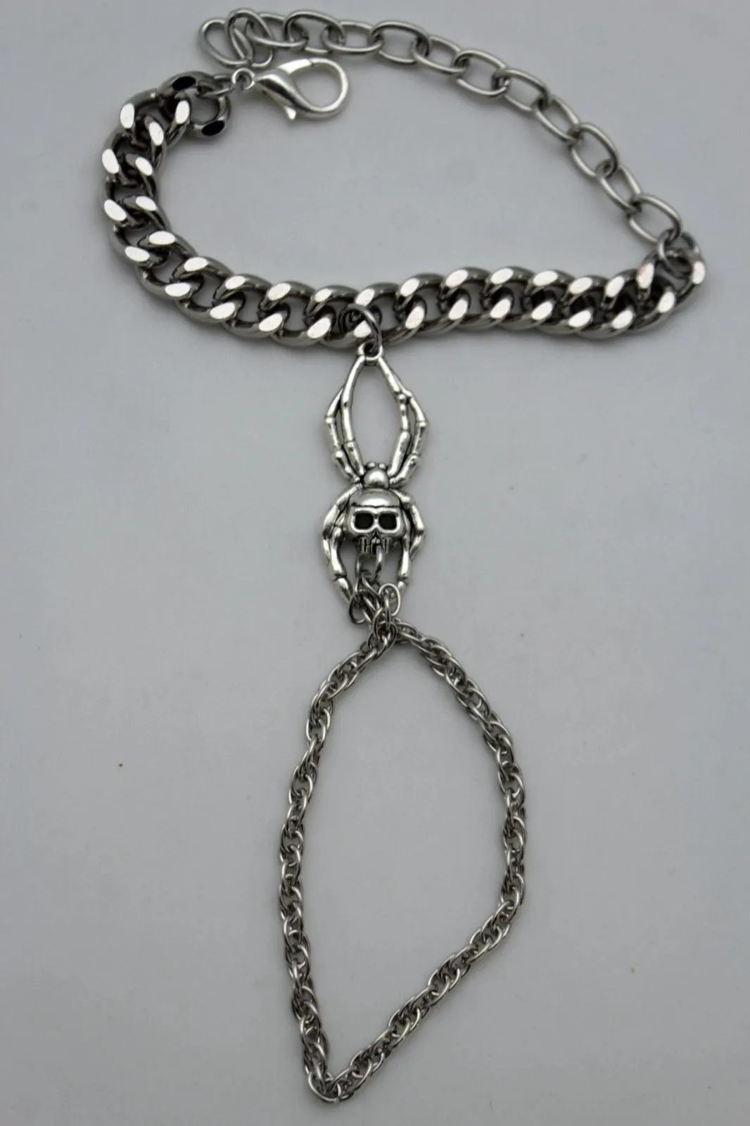 Silver Metal Hand Chain Bracelet Small Spider Skull Halloween