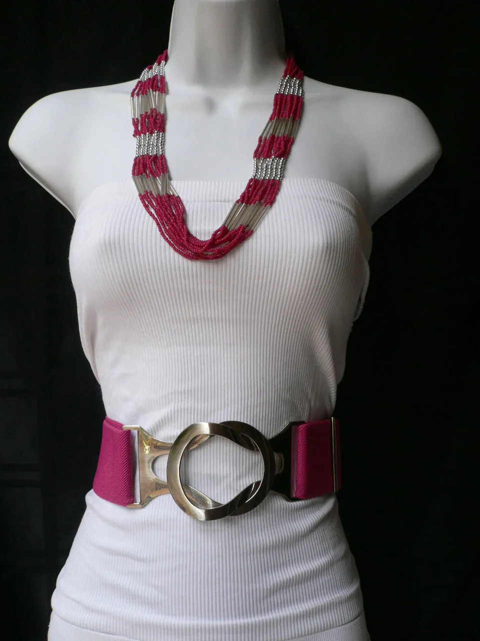 Silver Metal Red Silver Beads Chic 12" Drop Necklace African Style