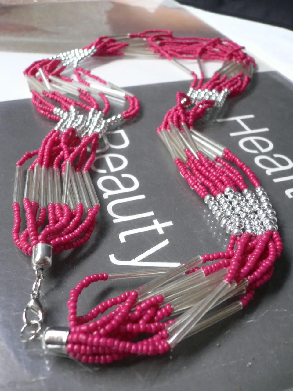 Silver Metal Red Silver Beads Chic 12" Drop Necklace African Style