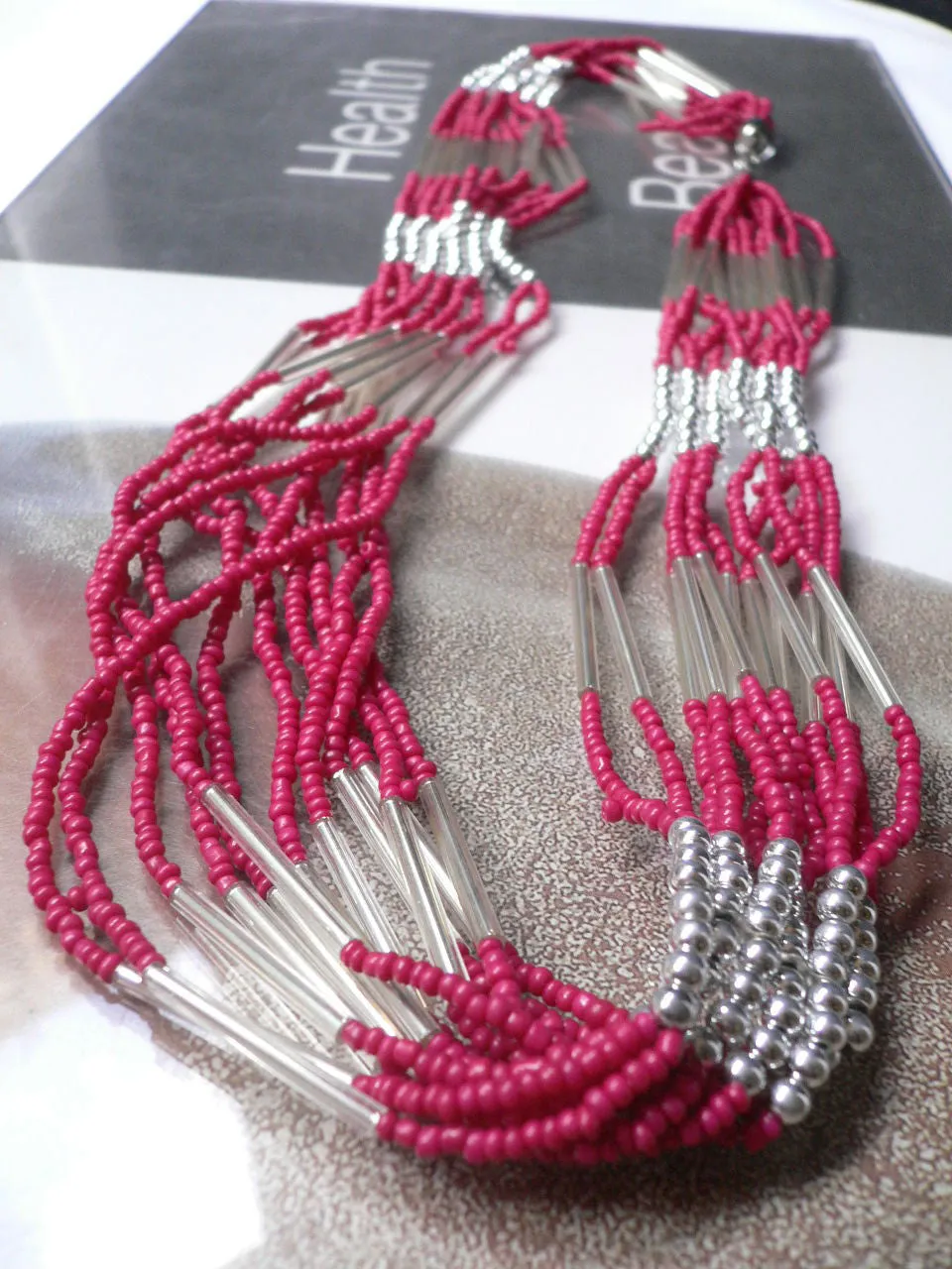 Silver Metal Red Silver Beads Chic 12" Drop Necklace African Style