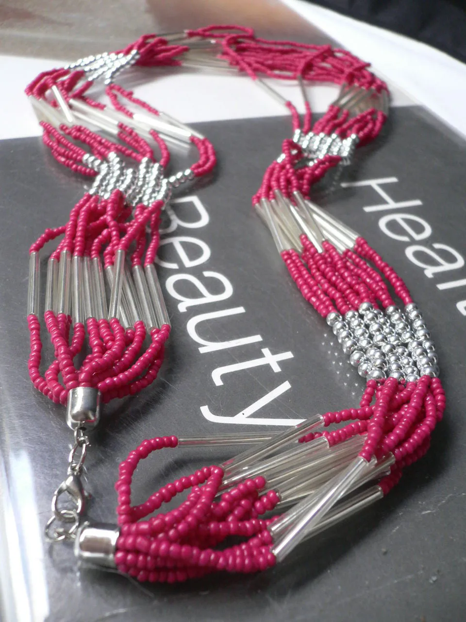 Silver Metal Red Silver Beads Chic 12" Drop Necklace African Style