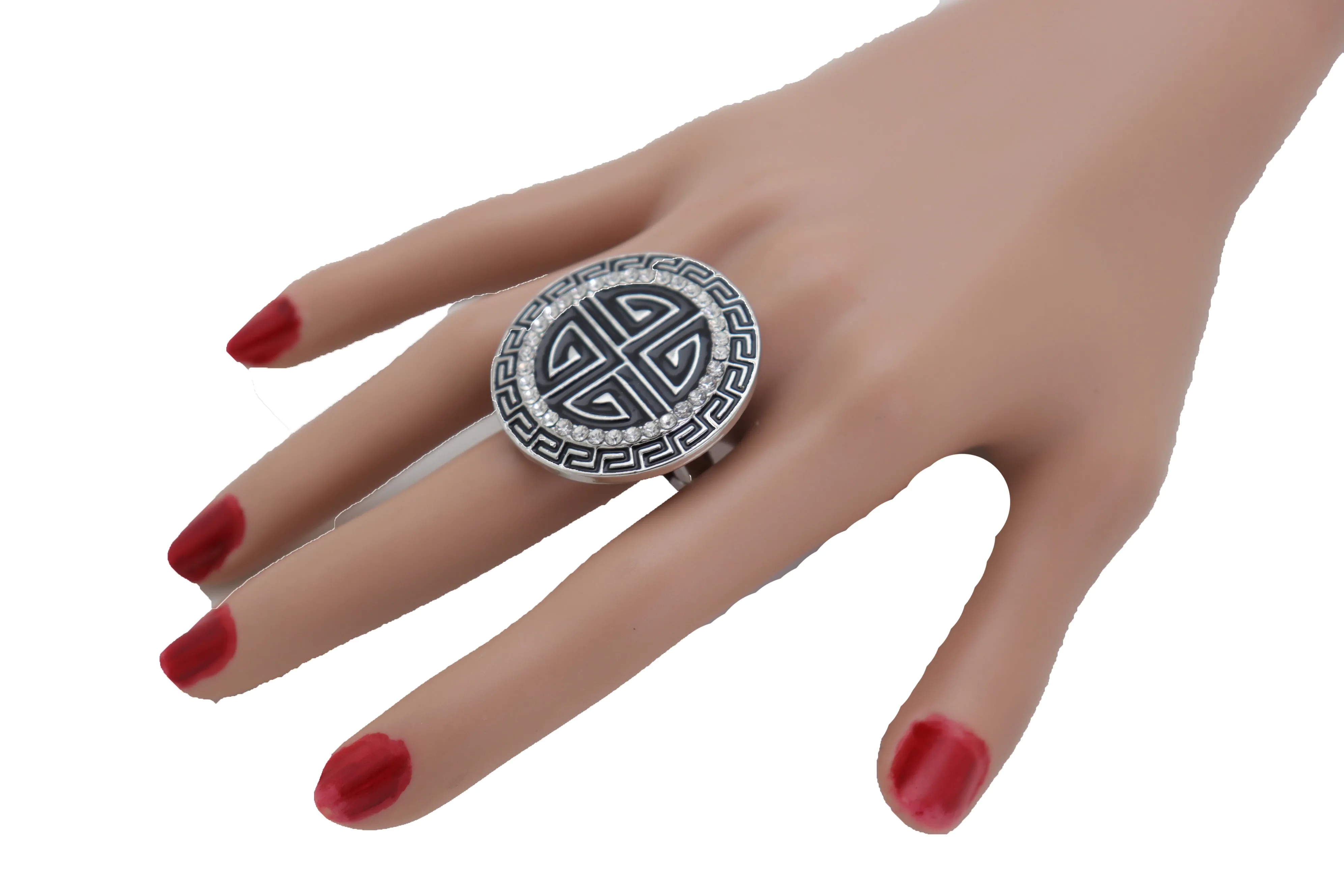 Silver Metal Round Ring Fashion Elastic Band Designer Greek Style Jewelry