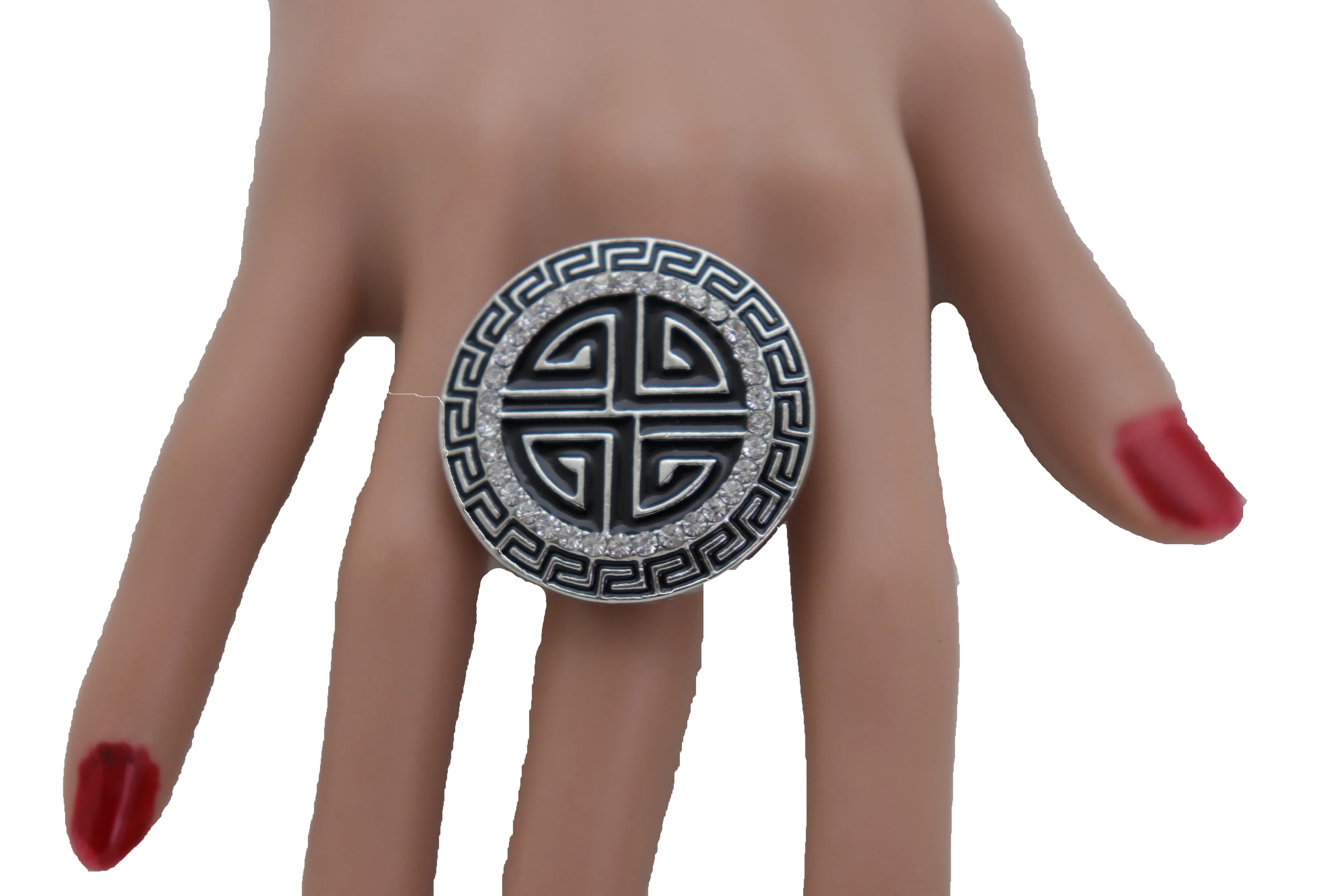 Silver Metal Round Ring Fashion Elastic Band Designer Greek Style Jewelry