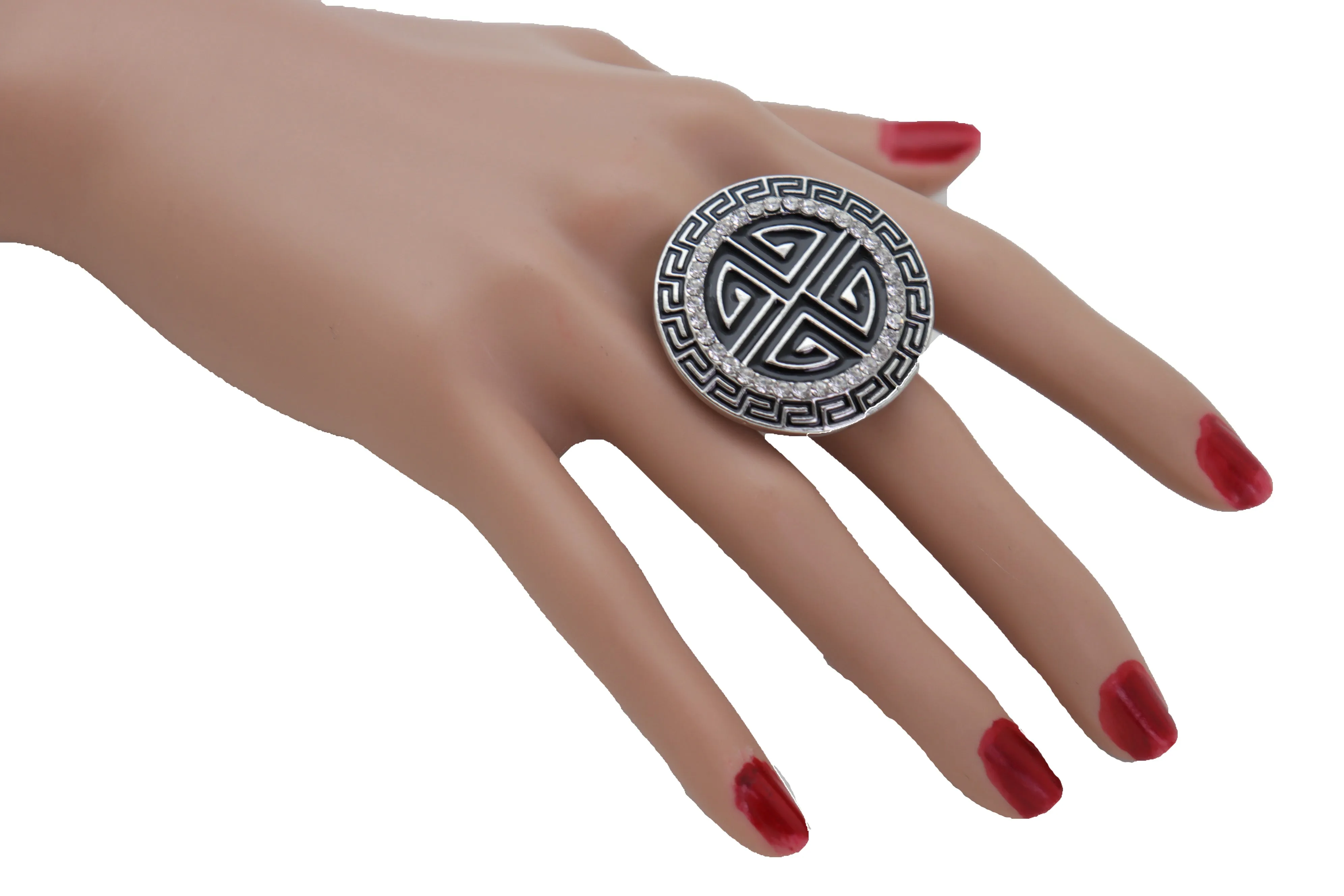 Silver Metal Round Ring Fashion Elastic Band Designer Greek Style Jewelry